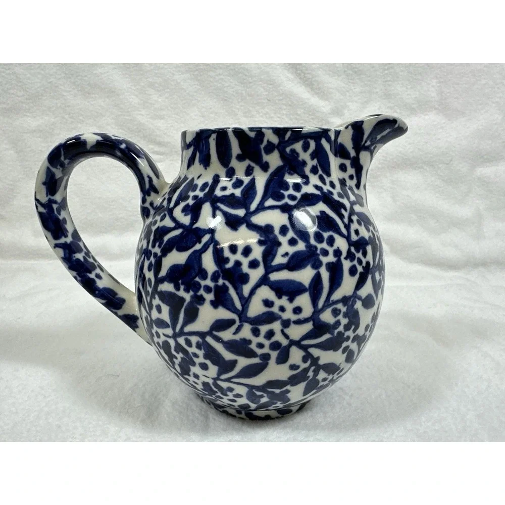 P & K England Victoriana Blue White Pitcher Small Calico Jug Leaves Berries 4